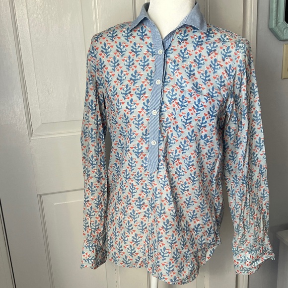 J. Crew Tops - J. Crew coral block print popover cotton tunic blouse 4